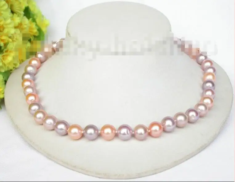 

Free shipping hot sale Women Bridal Wedding Jewelry >>17" luster Natural 11mm round pink purple freshwater pearls necklace j8310