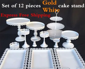 

HOT Set of 12 pieces gold cake stand wedding cupcake stand set glass dome crystal candy bar decoration cake tools bakeware set