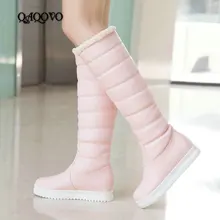 Теплые зимние сапоги до колена; женские зимние сапоги на танкетке и высоком каблуке; зимняя женская обувь без застежки; цвет белый, черный, розовый