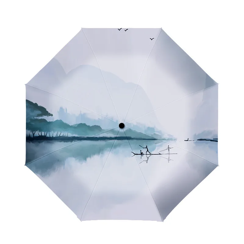 

Umbrella Rain Gear Female Sunscreen UV Protection Landscape Illustration Fully-Automatic Ultralight Cool Parasol Strong Paraguas