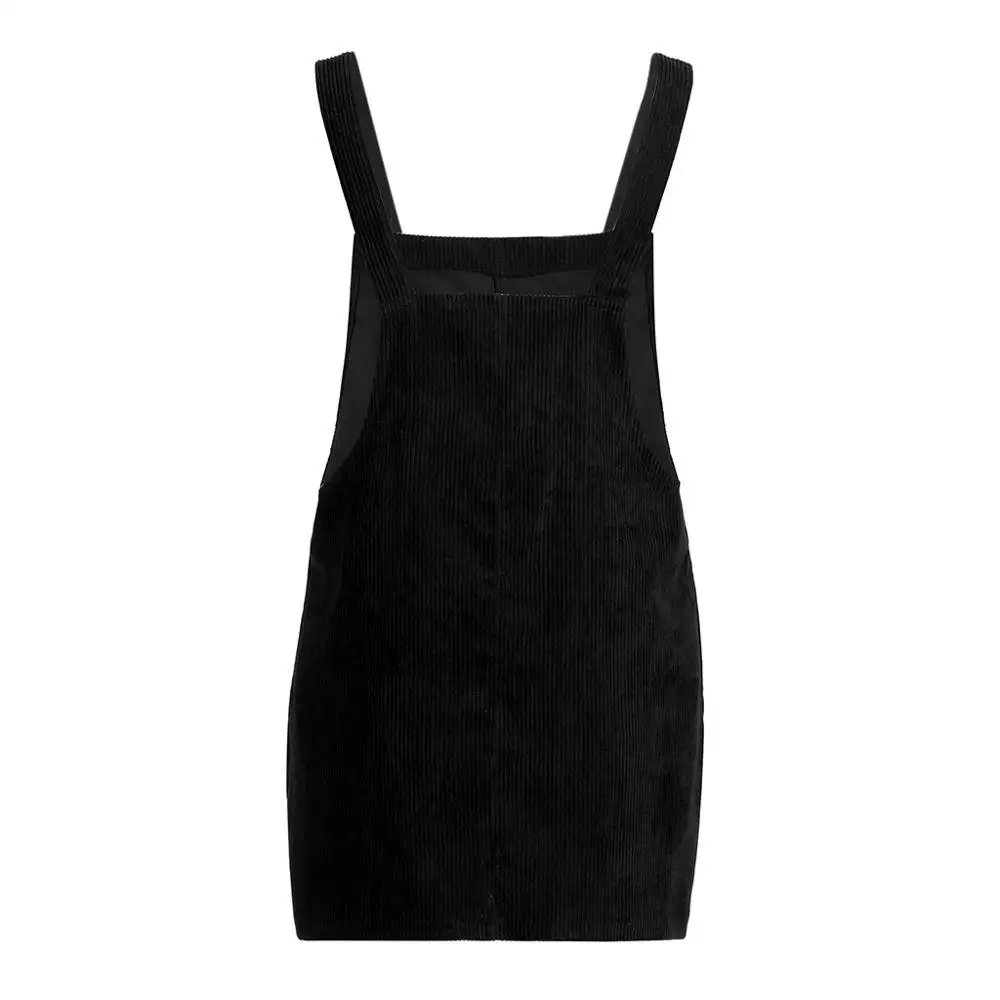 Женское Повседневное платье с карманами, вельветовое прямое мини-платье на лямках, сарафан, женские вельветовые платья на лямках, J.21 - Цвет: Черный