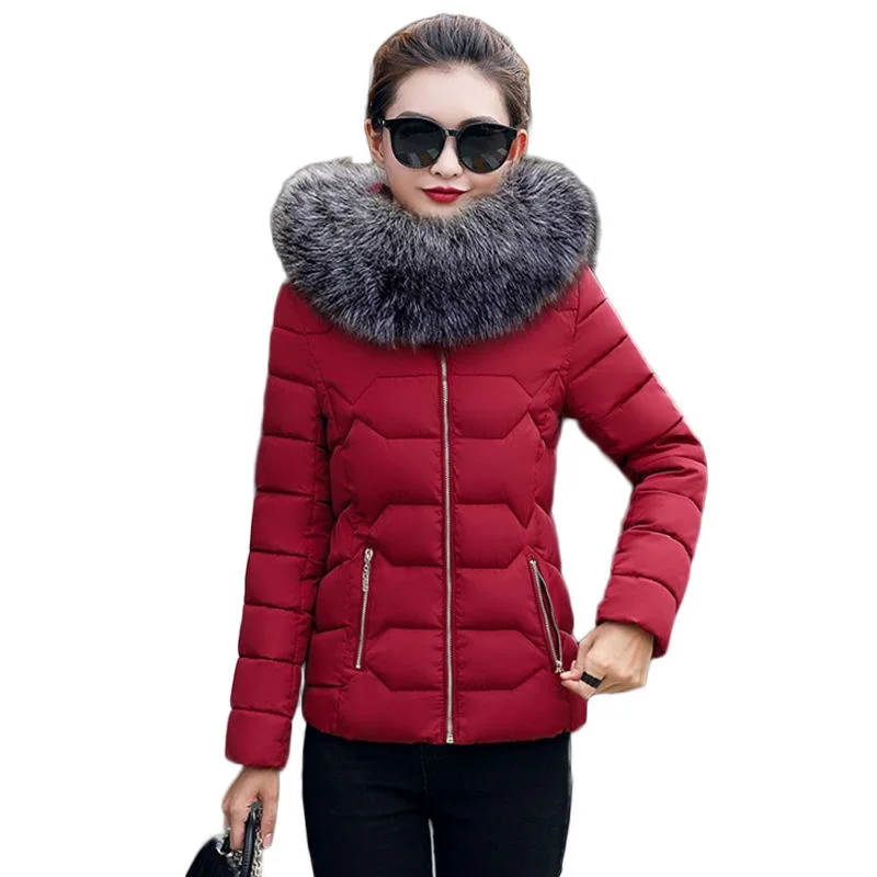 Женский пуховик короткий тонкий с меховым воротником 2019|winter warm jacket women|down winter
