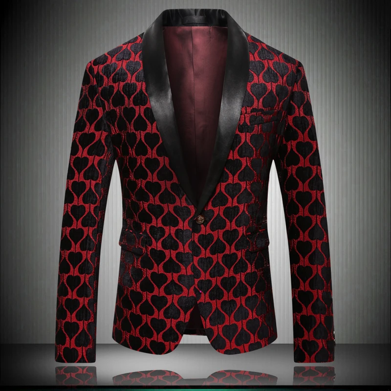 

Red Men's Blazer Jacket 2019 New US Designer Single Button Pattern Style Wedding Men Dress Jacket Slim Party blazer K9015