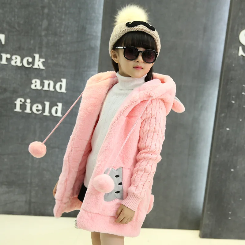 

2018 New Cartoon Casual Rabbit Winter Girls Parka Thick Warm Hooded Children Outerwear Teenage Girls Sweater Coat 6 8 10 12 14 Y