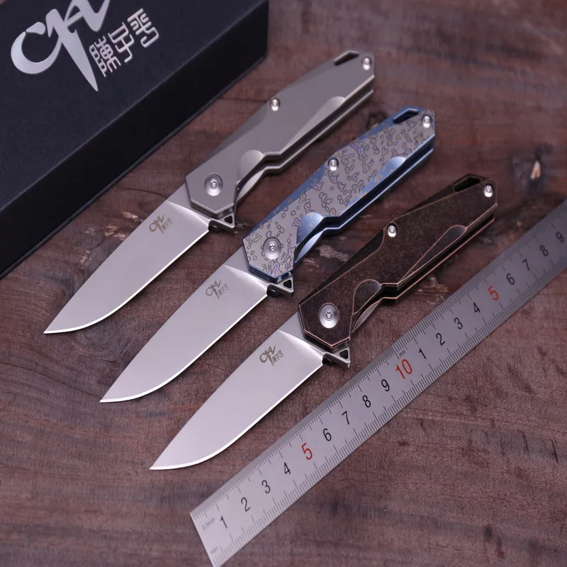 

CH original Small Tianyi Flipper folding knife AUS-8 ball bearings Blade TC4 titanium handle camping Fruit knife EDC tools