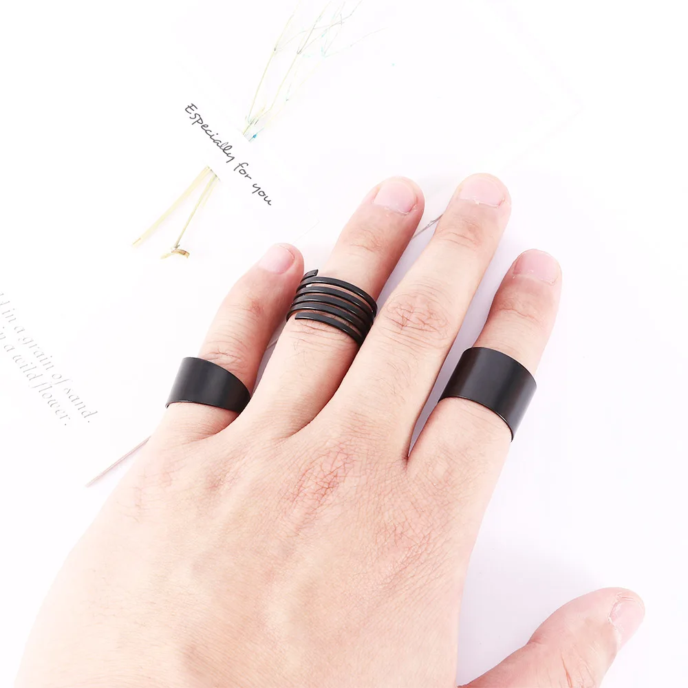 

3PCS/ Set Black Open Band Midi Rings Trendy Punk Rings Women's Stack Plain Above Knuckle Ring Jewelry Rings