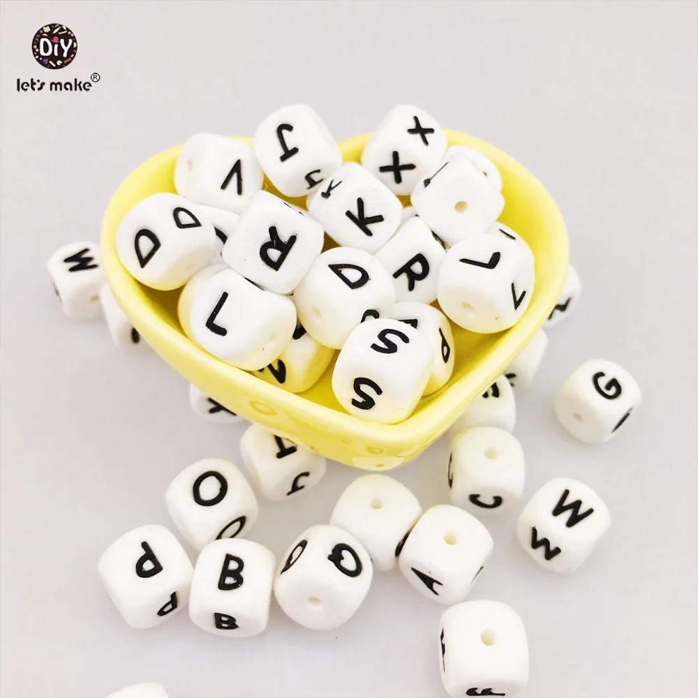 100pc Alphabet Letter Food Grade Silicone Chewing Beads for Teething Necklace in 26 letters BPA  Free FDA Silicone Letter Beads