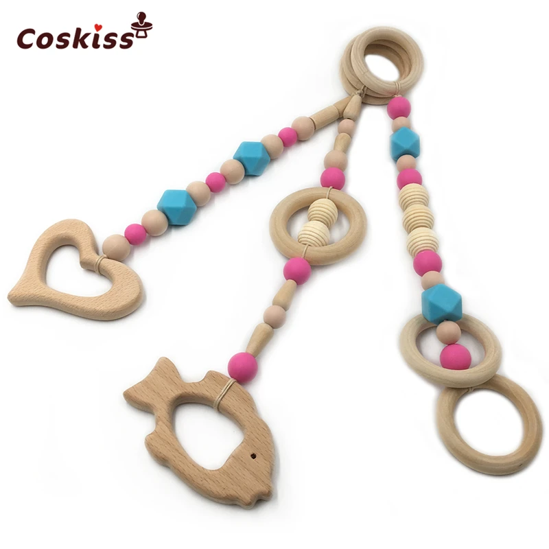 Baby Silicone Teething Toy Wooden Bead Silicone Beads And Ring Into The