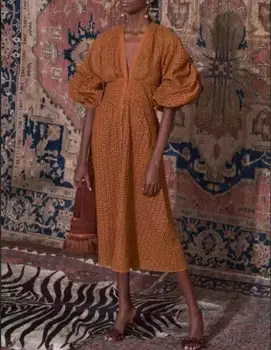 

Top Quality Puff Sleeve Elegant Dress White Orange Night Club Women Celebrity Vintage Dresses Summer Party Dress