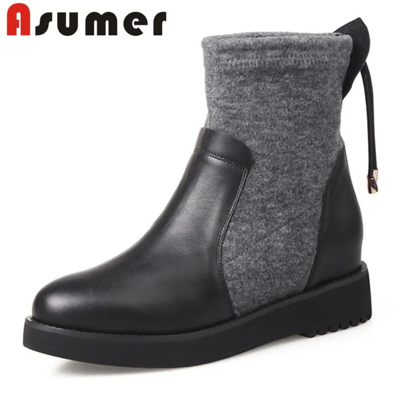

ASUMER NEW ARRIVE 2018 adult ankle boots for women round toe winter boots high quality mixed colors genuine leather boots