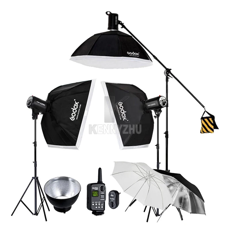 

Godox 2x E250 250Ws +1x SK400 400Ws Flash Strobe Lighting Kit + 60x90cm Softbox +2.8m Light Stand & Boom Arm + Trigger FT-16