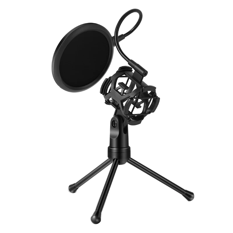 

Universal Foldable Adjustable Microphone Stand Desktop Tripod For Computer Video Recording with Mic Windscreen Pop Filter Cover