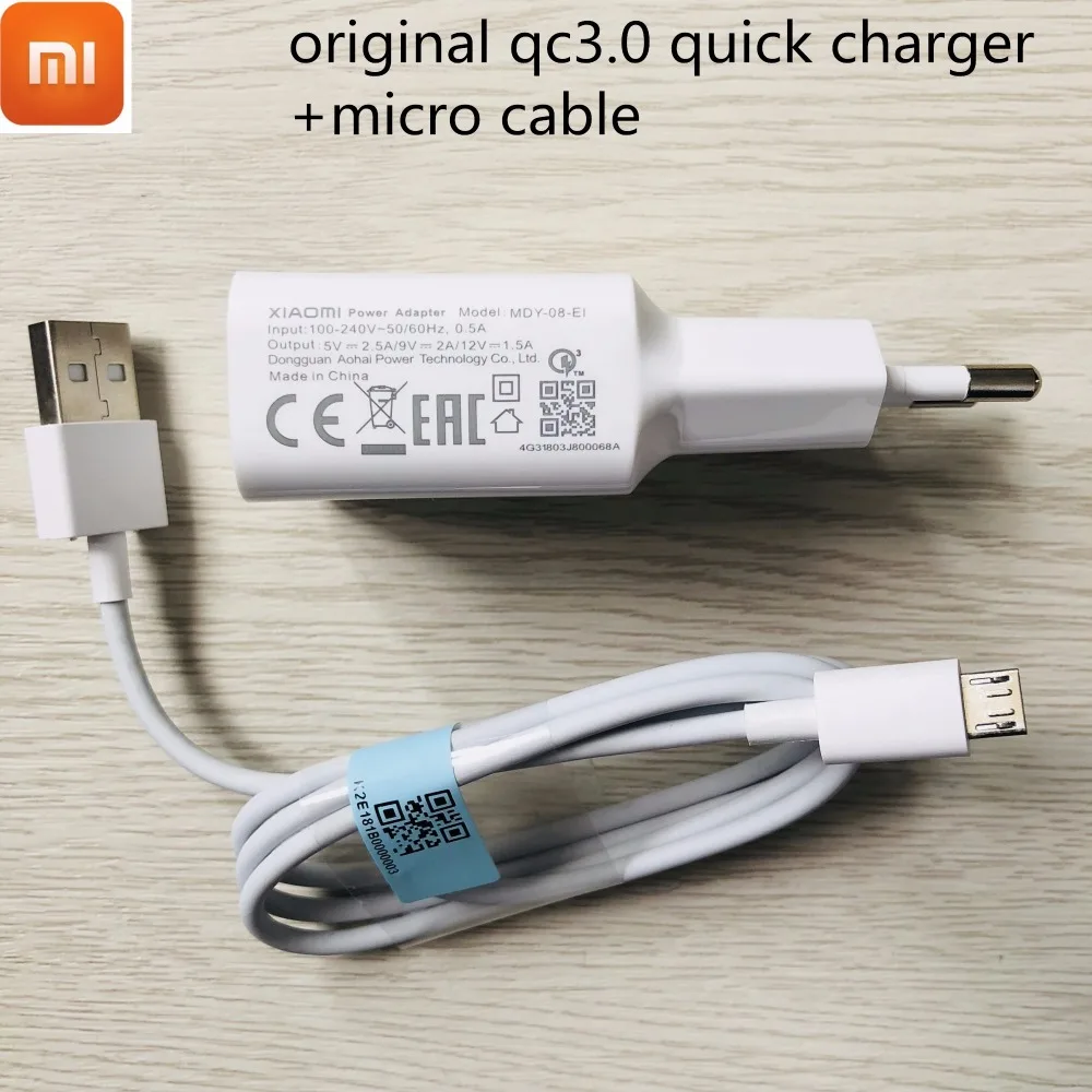 Original XIAOMI QC3.0 Fast Charger Adapter 12V/1.5A, Micro USB/TYPE C