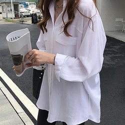 Chic Solid Shirts Long Sleeve Blouse Boyfriends Shirts Plus Size Oversize White Blouse Chic Solid Shirts Long Sleeve Blouse Boyfriends Shirts Plus Size Oversize White Blouse