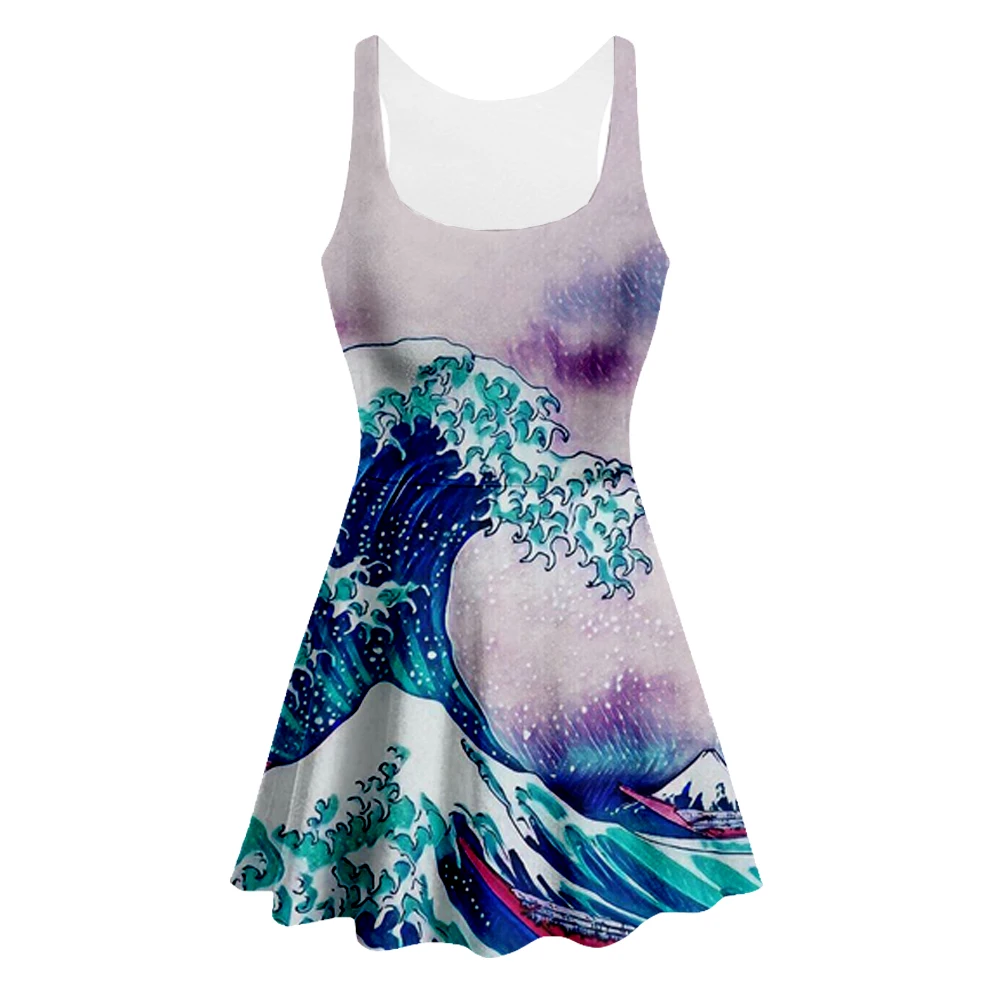 3D Print art Japan Kanagawa surf Wave women Summer women's clothing tank top dress sleeveless dress Quality quality 3d dress-5