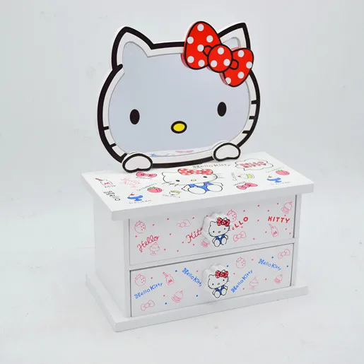 

1pc Hello Kitty Wooden Box Japan animal KT Cat Girls Cosmetic boxes Kit Dressing Storage Box For Girls dolls accessories