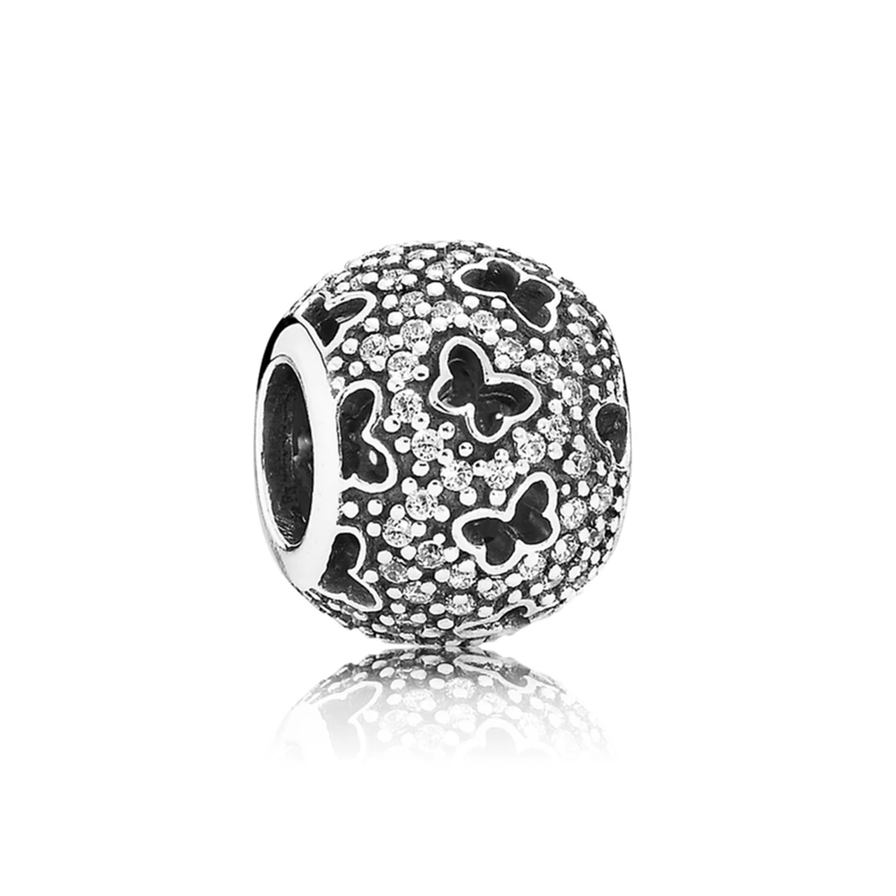 

NEW 100% 925 Sterling Silver Fluttering Butterflies Charm Clear CZ Bead Fits Original Bracelets DIY Jewelry