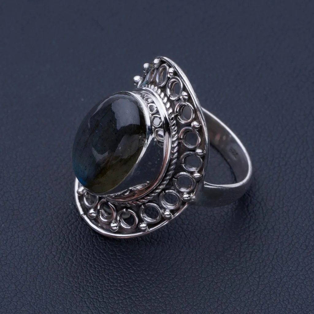 

Blue Fire Labradorite Unique Design 925 Sterling Silver Ring US Size 6.75 P1051