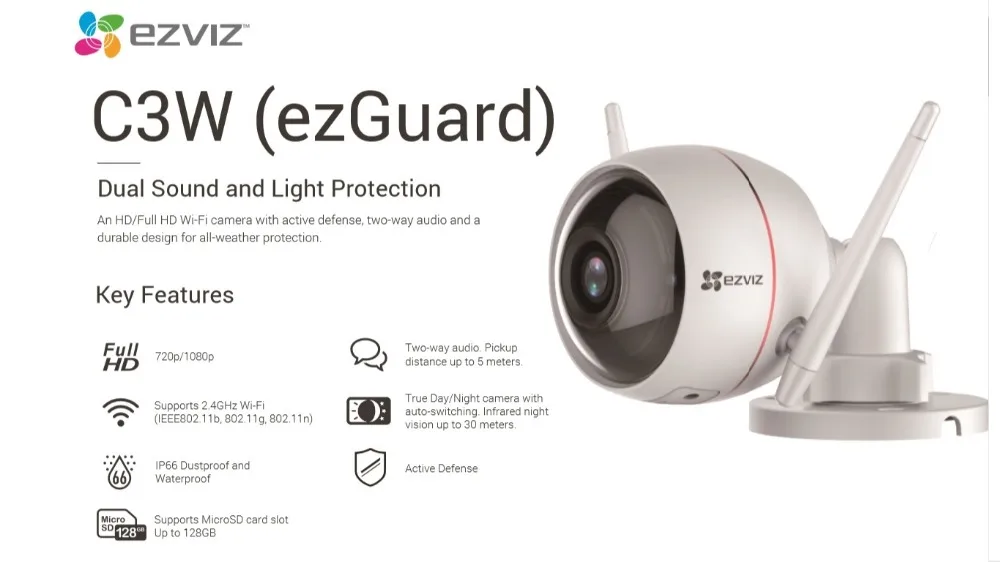 HIKVISION EZVIZ C3W 1080P настенная наружная Wi-Fi камера двухсторонний аудио активный светильник и звуковая сигнализация для усиленной защиты