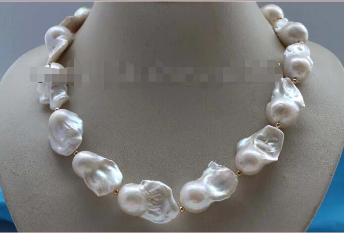 

shipping17" Genuine Natural 30mm White Baroque Reborn Keshi Pearl Necklace 14KGP #f2137!