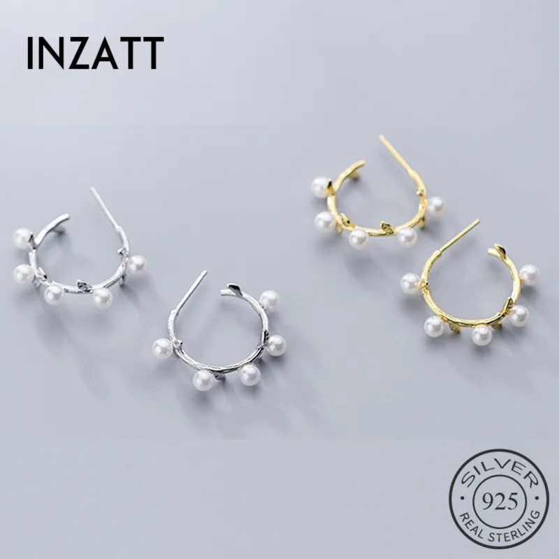 

INZATT Real 925 Sterling Silver Elegant Pearl Hoop Earrings For Charming Women Party OL Fine Jewelry Minimalist Accessories 2019