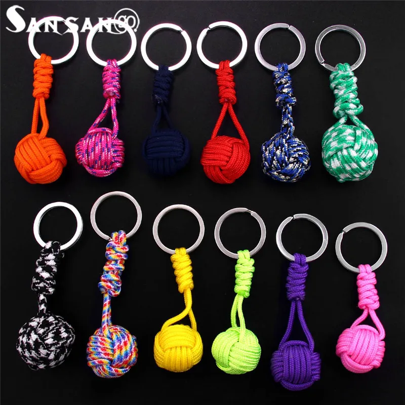 New Creative Design Polyester Braided Rope Ball fist key chain Self Defense parachute Lanyard Survival Outdoor Camping Jewelry