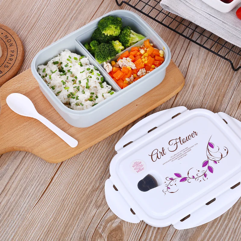 Пластиковый Microwavable Ланч-бокс для детей школы Bento box кухонный пищевой контейнер портативный герметичный Ланчбокс с ложкой