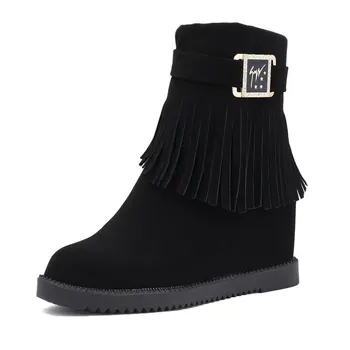 Boots Women Tassel shoe Increasing High Heel Ankle Boots Wedges Heels Short Boots Shoes 2018 winterFemale mujer botas