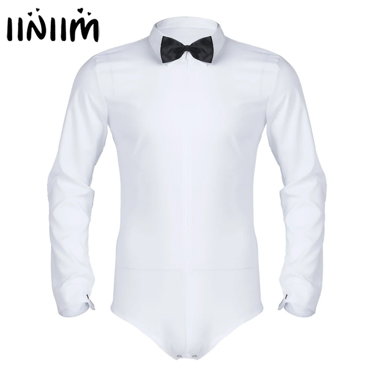 

iiniim Mens Fashion Costumes Body Suit Zipper Latin Modern Dance Bodysuit with Bowtie One-piece Leotard Dance Costumes for Mens