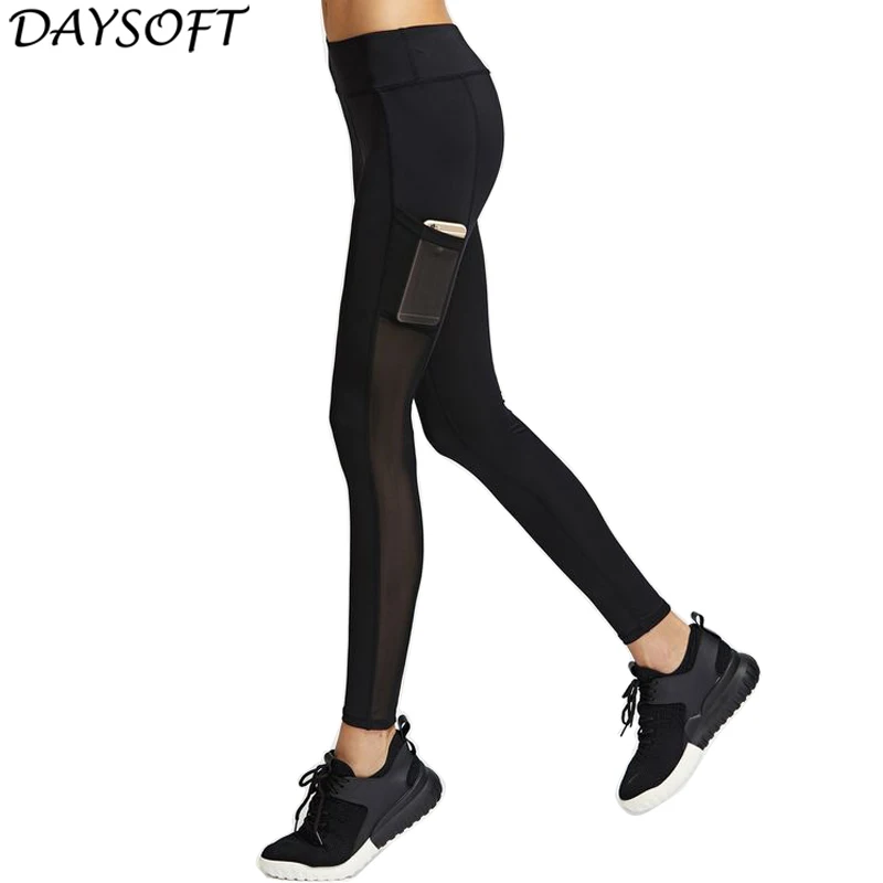 DAYSOFT Fashion Black Sexy Mesh Design Leggings Women Workout Pants