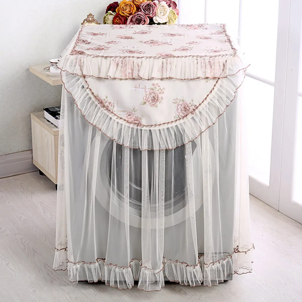 

Elegant and deep coffee Lace Ruffle Floral Washing Machine Dust Cover Protection Front Durable Soft Home Wave wheel Dust Cover