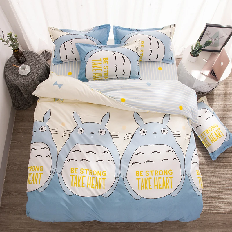 

Totoro Printed Home Textile Cartoon 3/4pcs Bedding Set Bed Cover Bed Sheet Duvet Cover Pillowcase Bed Linen Bedclothes Queen