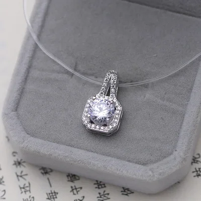 

Sexy Transparent Invisible Fishing Line Square Zircon Choker Necklace Women 2016 New Gold Plated Jewelry Bijoux Super Shinning