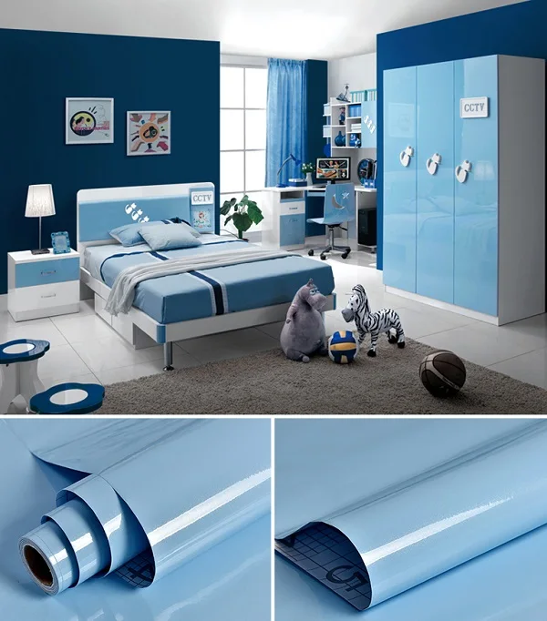 ПВХ Виниловая контактная бумага самоклеющаяся настенная бумага наклейка для кухонного шкафа Наклейки на стены мебель Наклейка на стену s домашний декор - Цвет: Light Blue