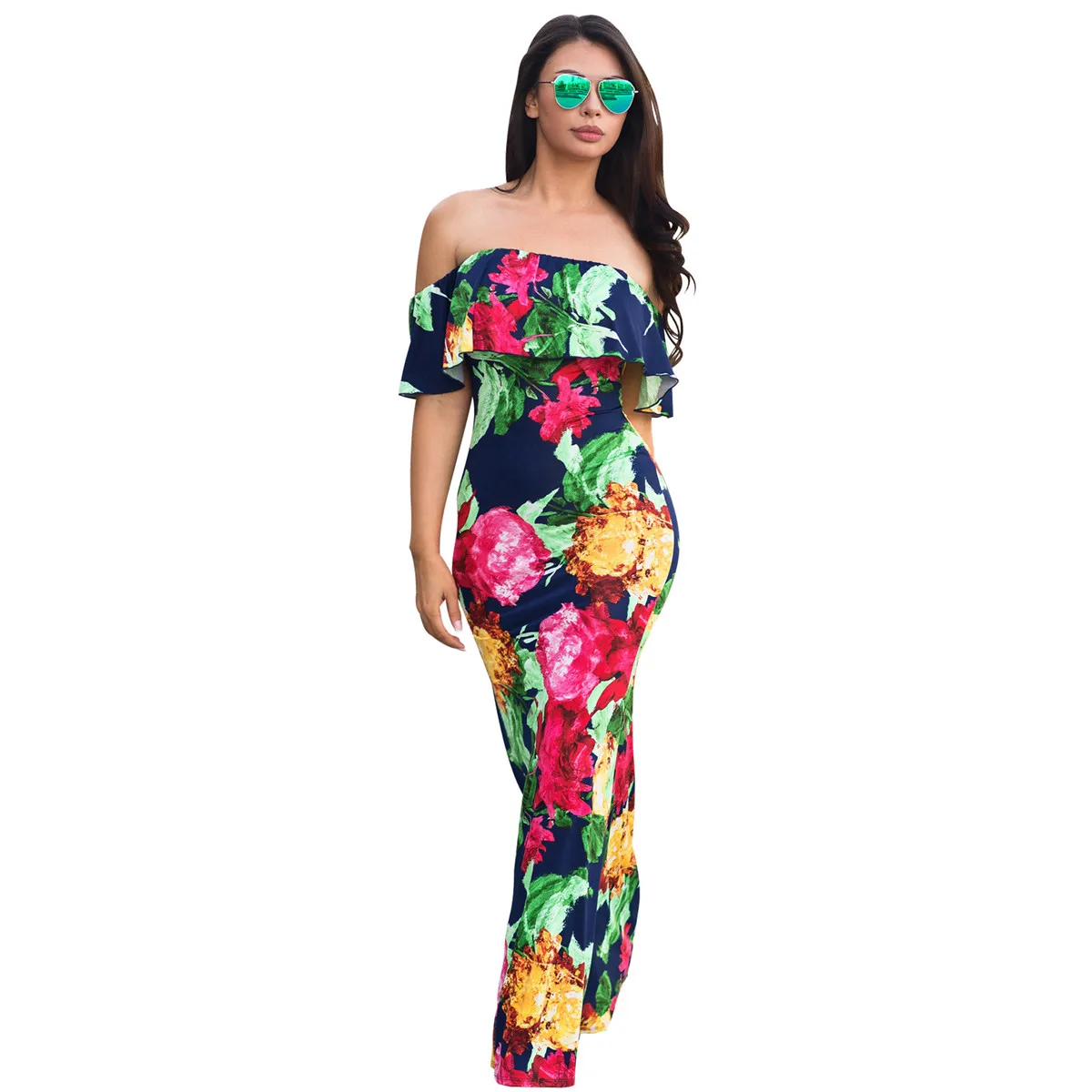 Women Summer Boho Long Maxi Dress Short Sleeve Party Beach Dresses Sundress for Ladies | Женская одежда
