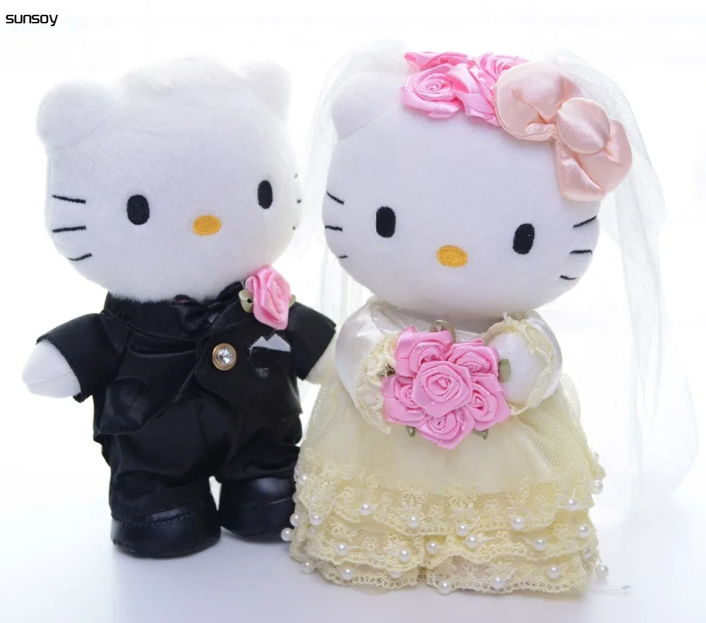 1 пара игрушек hello kitty, свадебные подарки для пары, hello kitty, кошка, мягкие плюшевые игрушки, мягкая кукла, подушка, подарок на день рождения 22-30 см