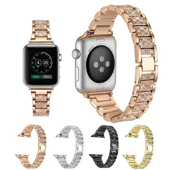 

Rhinestones Watchbands for Apple Watch Accessories Bands 38/42mm Gold Stainless Steel Bracelet Strap For iwatch with Connectors