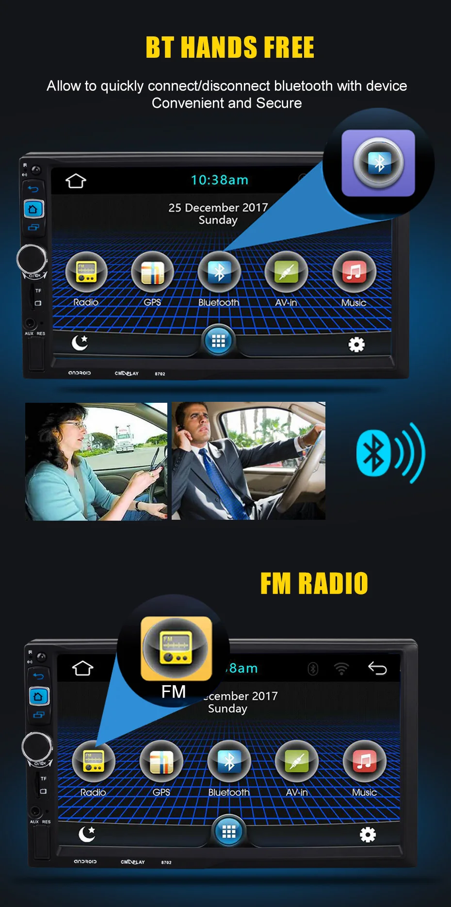 Sale KANOR 2din Universal 7" Android Car Radio Stereo GPS Navigation Bluetooth USB SD Car Multimedia Player Audio Player Autoradio 3