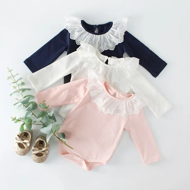 

Toddler Princess Baby Girl Bodysuit Clothes Climb 100% Cotton Soft Safe Triangular Scalloped Collar Long Sleeve Bodysuit Baby