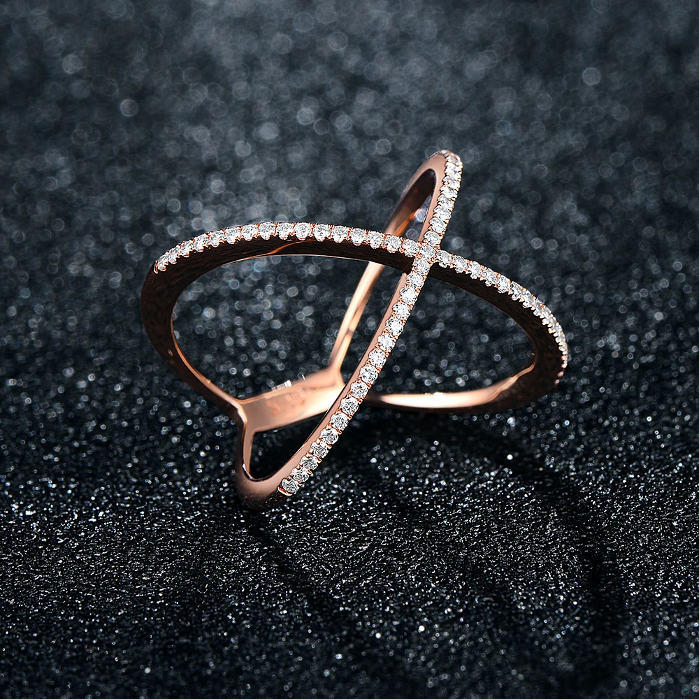 Caimao 14K Rose Gold 0.26ct Natural Brilliant Cut Diamond Cross Design Engagement Wedding Band
