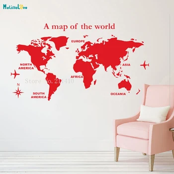

World Map Wall Sticker with A Map Of The World Home Decoration For Living Room Self-adhesive Red Cool Design Murals YT682