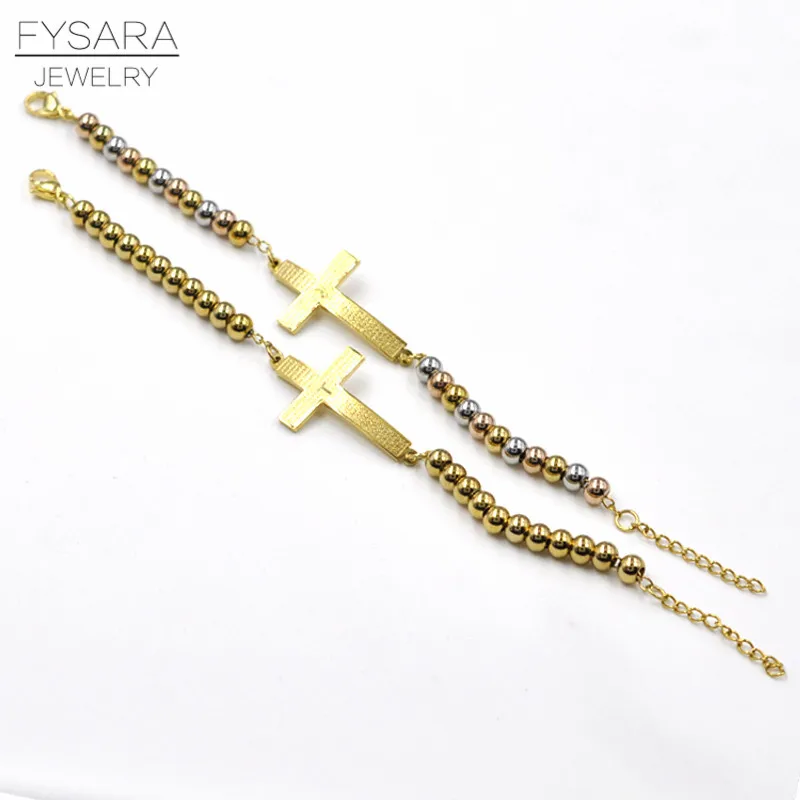 FYSARA Mix/Золотой Библейский крест сердце очаровательные браслеты на запястье четки из нержавеющей стали бусины браслеты и браслеты унисекс религия Pulseira