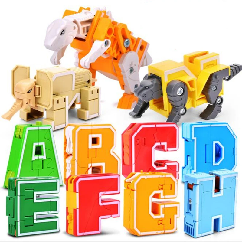 26 English Letter Transformation Alphabet Robot Animal Creative Educational Action Figures Number Robot Building Block Model toy