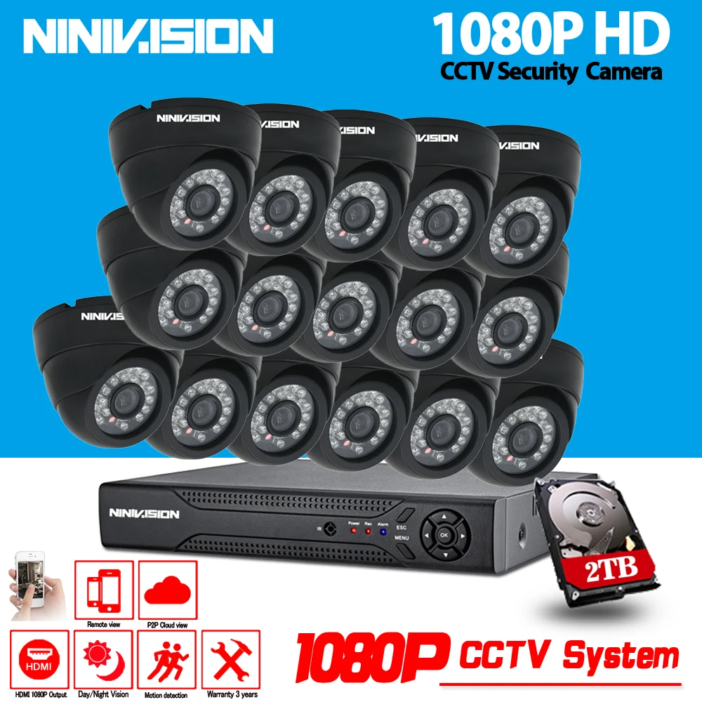 

16CH CCTV System Kit AHD DVR Dome indoor 2.0mp hd Cameras with IR CUT Home Surveillance System 16 Channel DVR Kit 2TB Hard Disk