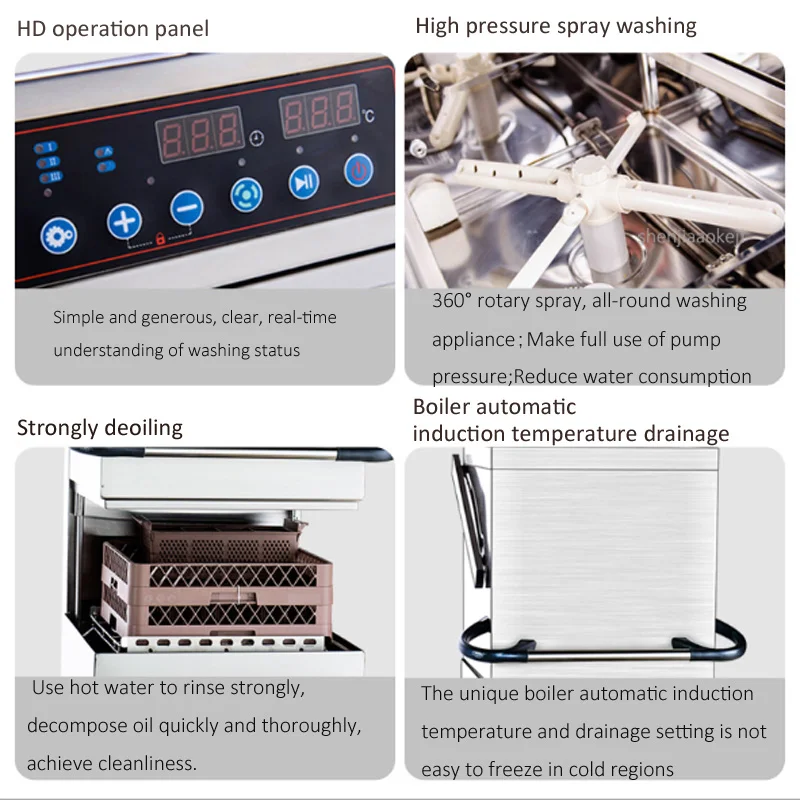 Полностью автоматическая промышленная высокотемпературная дезинфекция посудомоечная машина разкрытого типа 60 корзина/час эффективная Чистка посуды машина