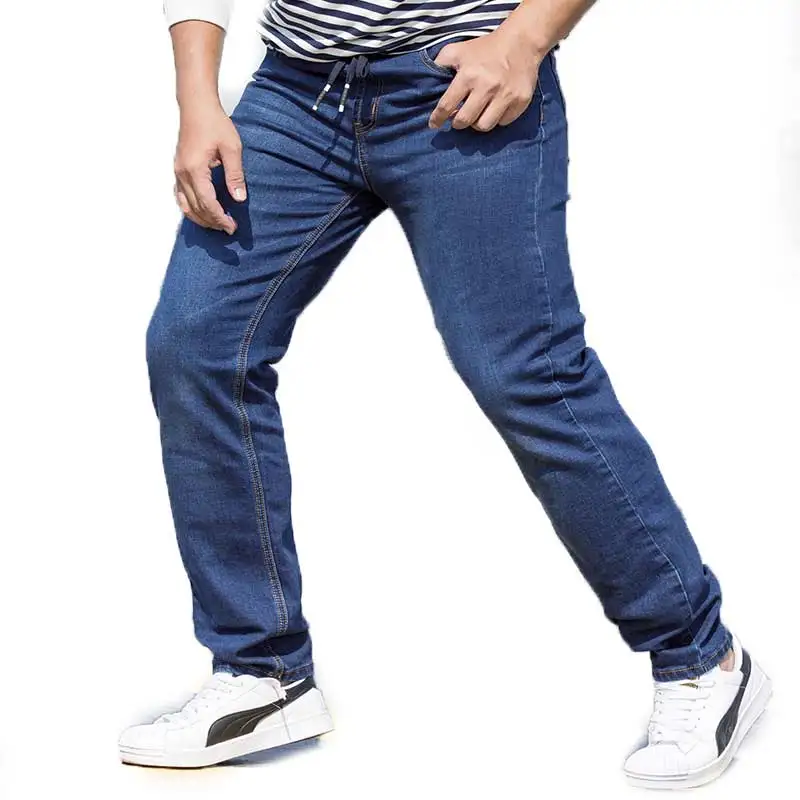 Regular Fit Plus Size Mens Straight Jeans Classic Blue Drawstring Waist ...