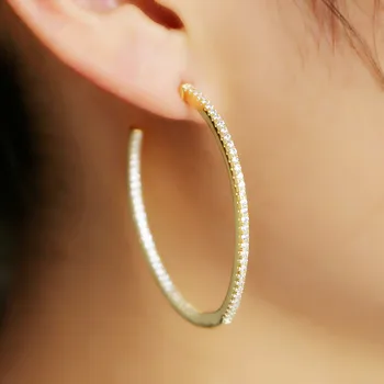 

Classic CZ Medium Large Size shinny cz Circle Round Hoop Earring for Women Fashion Jewelry 2019 NEW Gold filled top quality gift