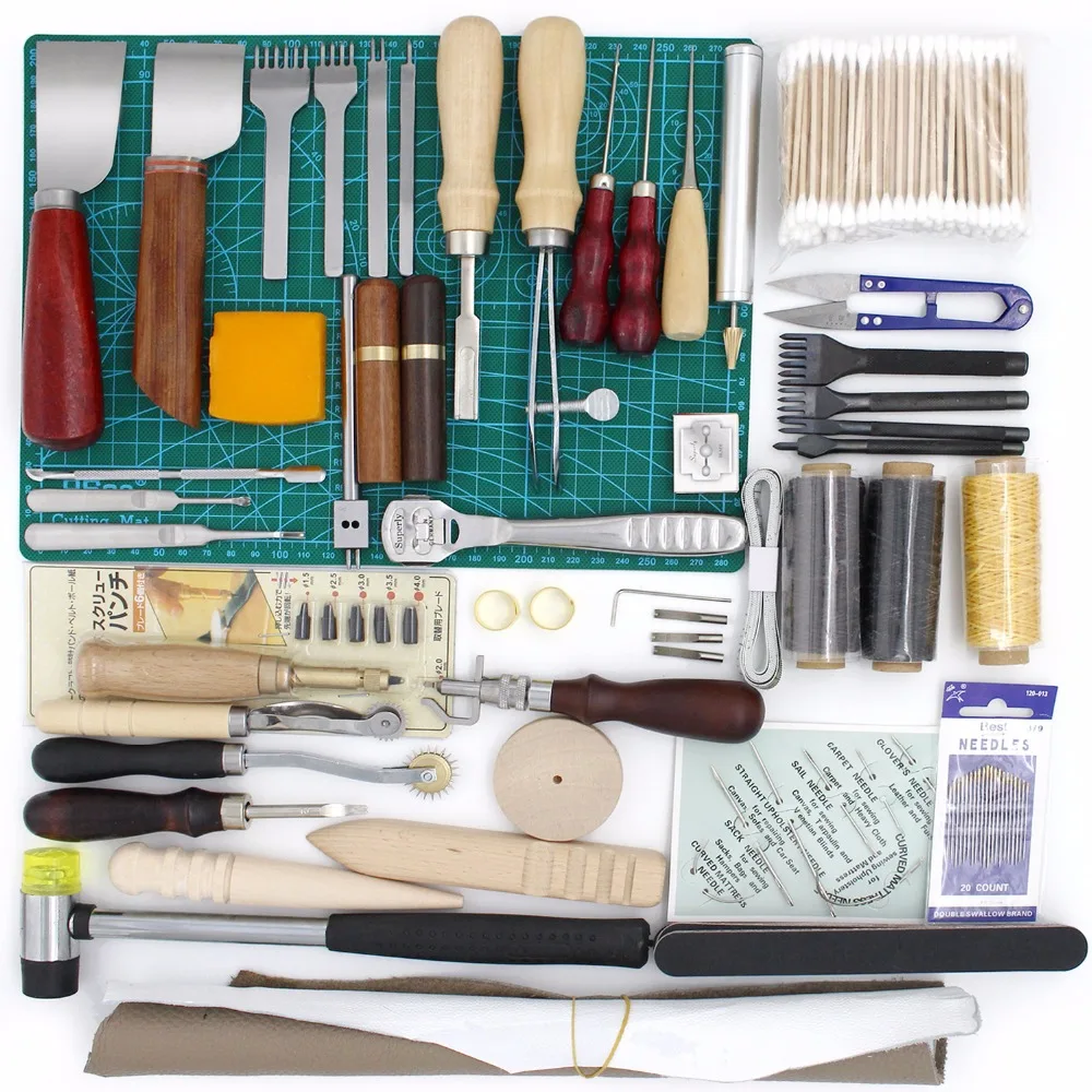 

Leather Tool Set Carving Punching Hole Cutting Knife Manual Suture Needle Gas Eyes Burnish Peeling Edge Process for Leather Belt
