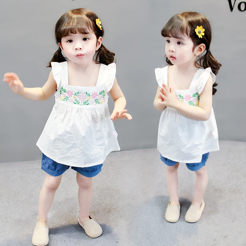 Sleeveless 2018 New White Girl Sets Cotton T shirt + Pants 2 Pieces Set ...