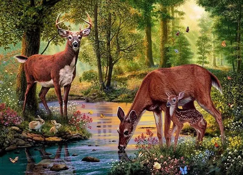 

5D DIY Diamond mosaic diamond embroidery Deer in the forest drinking water embroidered Cross Stitch Home decoration Gift
